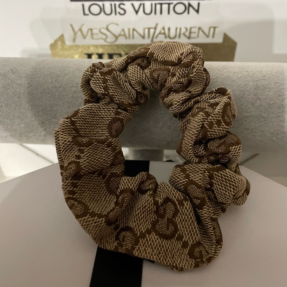 Fashion Brown and tan designer Patterned Scrunchie - Picture 2 of 3